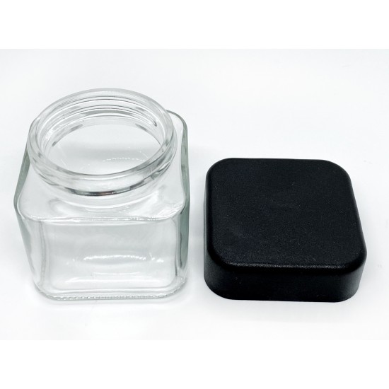 3oz Clear Square Glass Jar with Child Resistant Cap - 150 jars/case ($1.113 each, discounts for pallet quantities)
