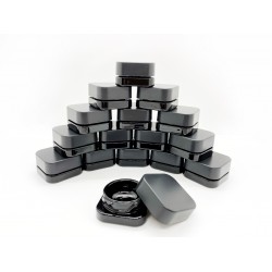 9cc Black SQUARE Glass Jar with Child Resistant Cap - 64 Jars/Tray (as low as 60¢ ea)