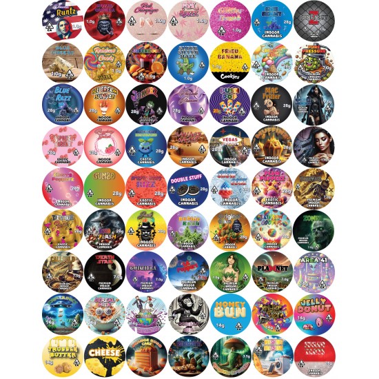 1.5" Diameter Custom Labels for 9cc Concentrate Jars - 100 labels ($0.35/label, discounts for higher order quantities) 1.5" Diameter Custom Labels for 9cc Concentrate Jars - 100 labels ($0.35/label, discounts for higher order quantities)