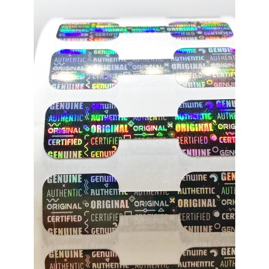 Silver Hologram Labels with Black Background , Dogbone Tamper Evident Stickers (1.75 Inch X 0.5 Inch) - 1000 labels ($0.02/label)