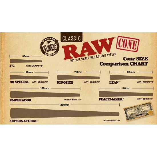 RAW Classic Natural Unrefined Pre-Rolled 800 Cone Box - Lean Size 100mm (4.3 in)